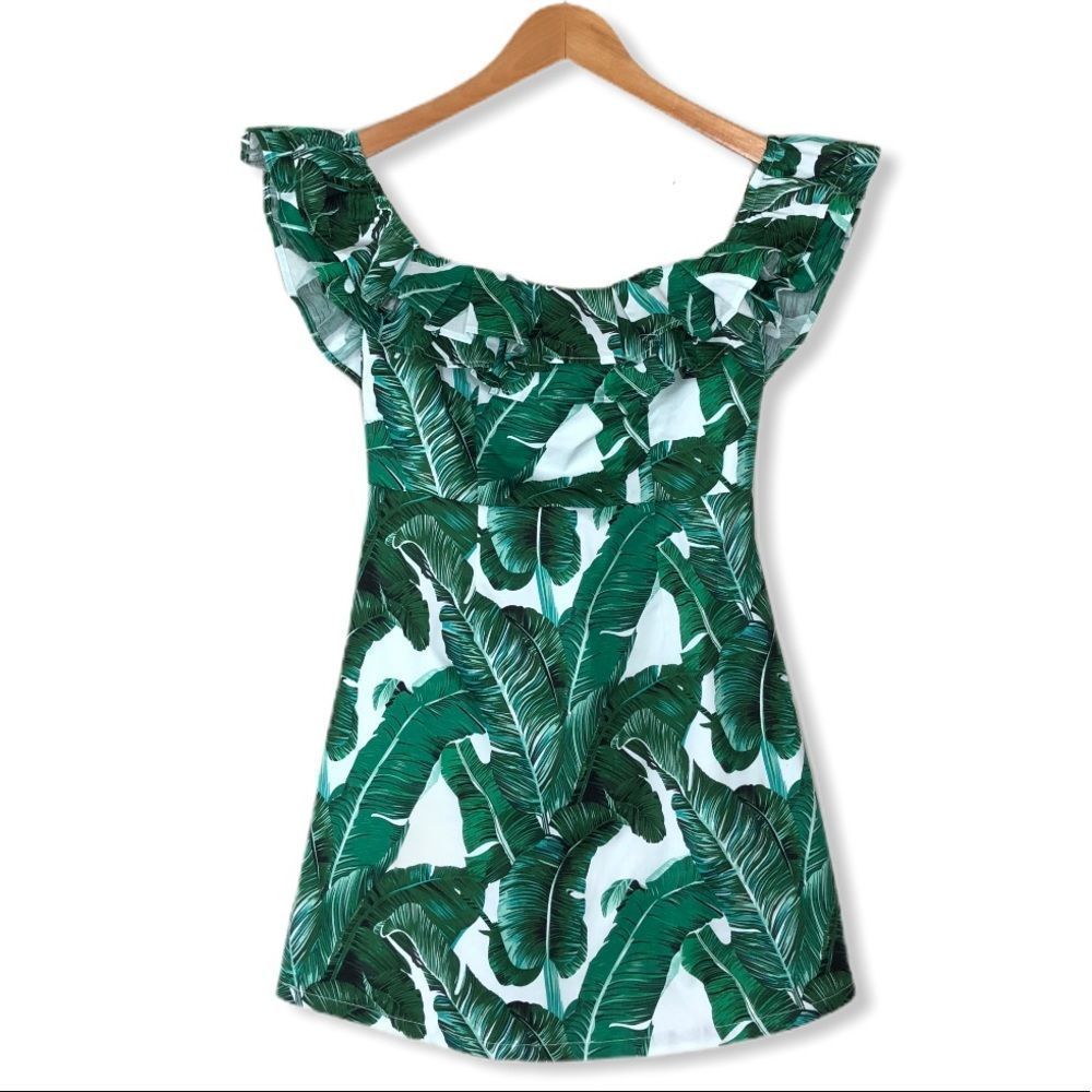 L’atiste Palm Print Off Shoulder Minidress NWT size Small